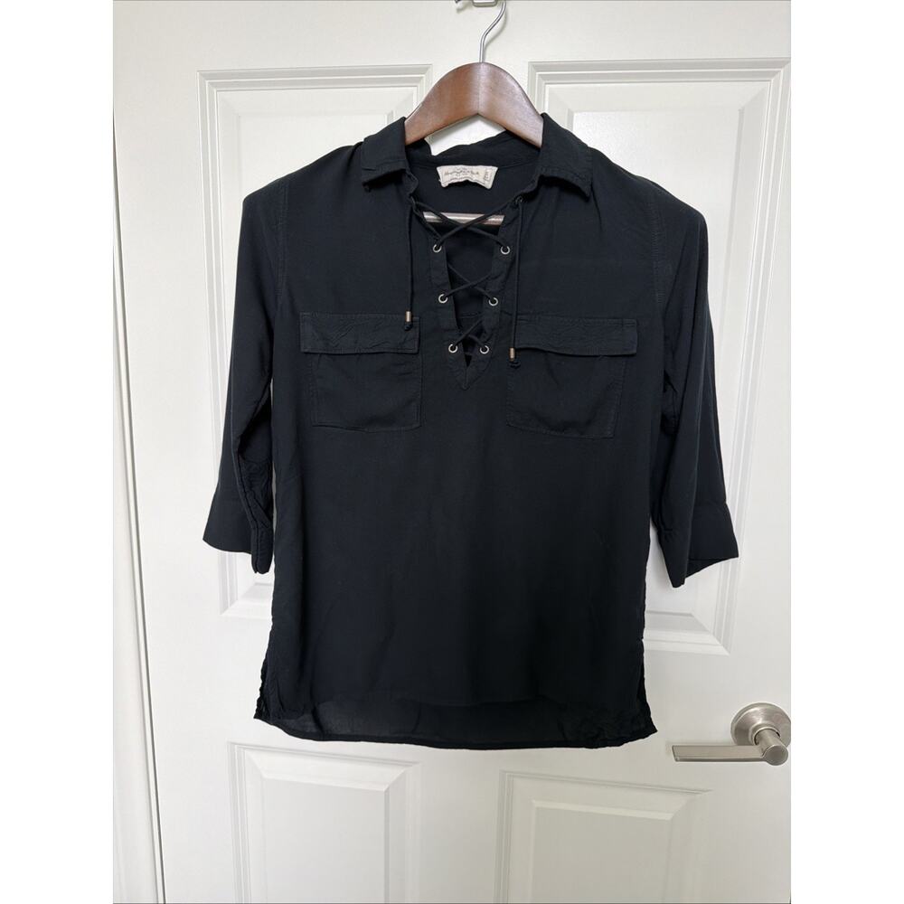 Abercrombie And Fitch Lace-Up Blouse Black Size XS Front Pockets Goth Sexy